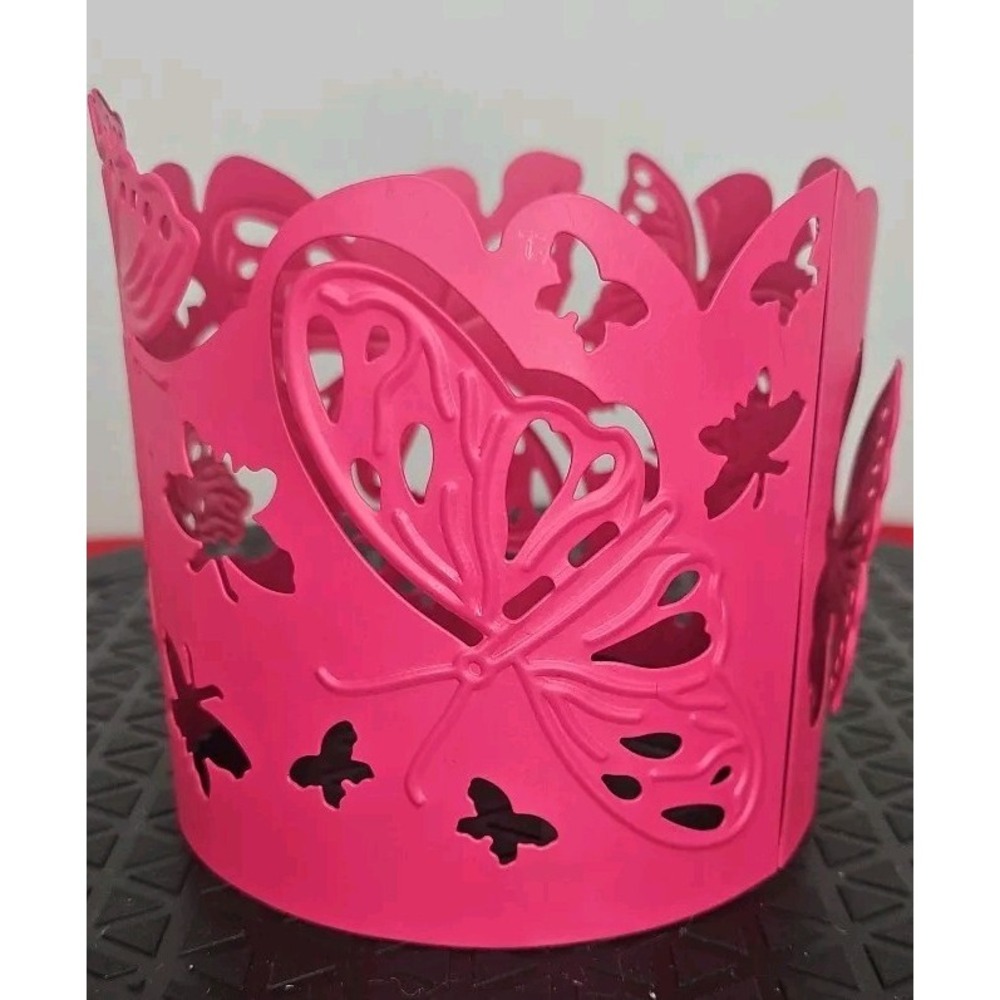 Partylite Pink Metal Butterfly‎ 3 Wick Candle Sleeve